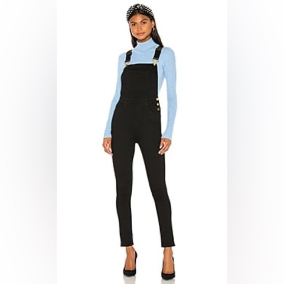 WeWoreWhat Denim - Revolve WeWoreWhat High Rise Skinny Overalls in Black Size M Stretch Gold Button